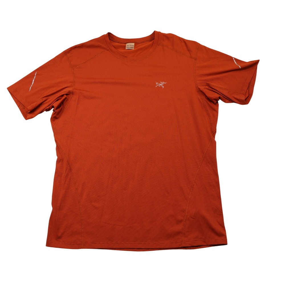 Arc'teryx Mens L Short Sleeve Performance T-Shirt Burnt Orange Reflective Logo